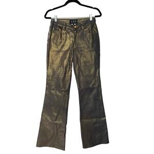 Vintage 90s ABS Allen Schwartz Gold Metallic Flare Jeans Sz 4